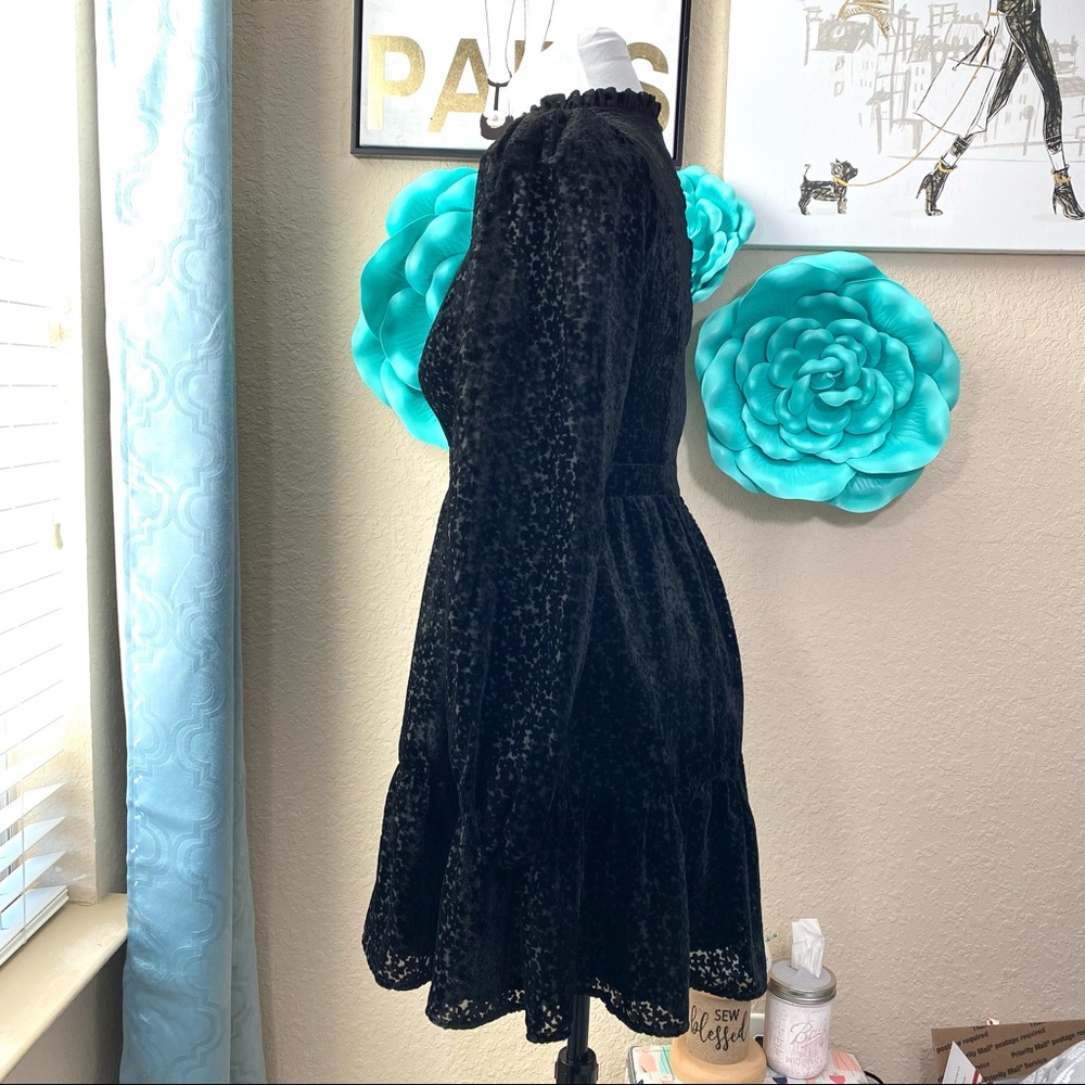 NWOT Aqua Flocked Floral Tiered Dress w/ ruffled neckline 
Size S - Picture 3 of 16